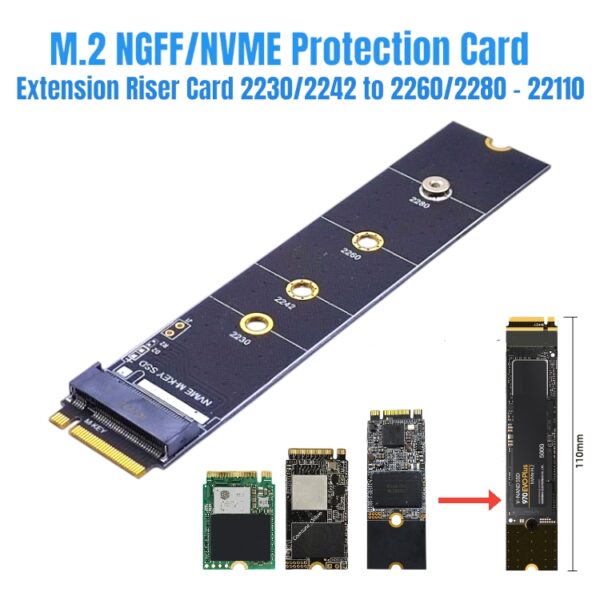 M.2 NGFF NVME SSD Protection Card Extension Riser Card 2230 2242 To 2260 2280 22110 Coak B & M Key hdconl78 hdconl81