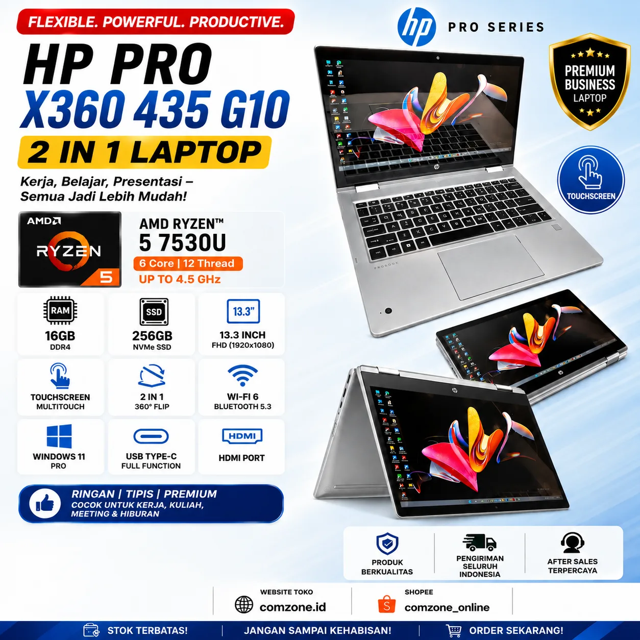 HP Pro X360 435 G10 Ryzen 5 7530U - Laptop 2 in 1 Premium Laptop Comzone.id HP Pro X360 435 G10 Ryzen 5 7530U - Laptop 2 in 1 Premium Laptop Comzone.id