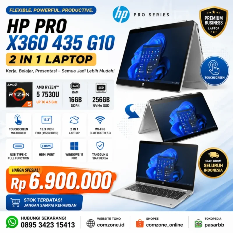 HP Pro X360 435 G10 Ryzen 5 7530U Laptop 2 in 1 Premium