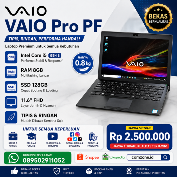 Laptop Vaio VJPF11C11N Core i5 gen 8 Ram 8gb SSD 128GB FHD 11.6 nbsn16