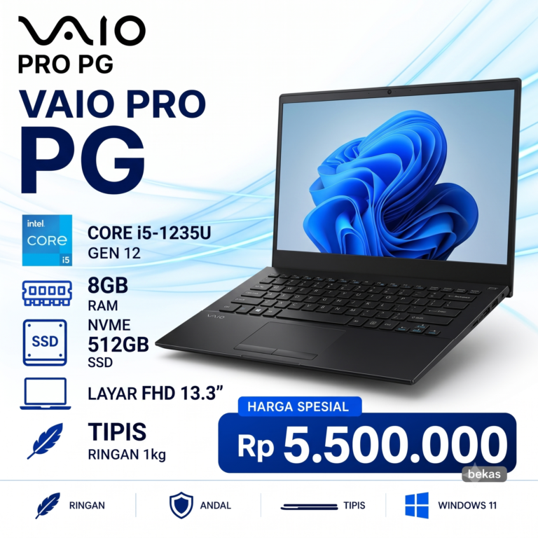 Laptop Vaio PRO PG Core i5-1235U gen 12 Nvme 512GB Ram 8GB FHD 13.3" Tipis Ringan