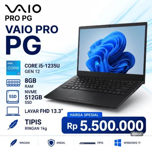 Laptop Vaio PRO PG Core i5-1235U gen 12 Nvme 512GB Ram 8GB FHD 13.3" Tipis Ringan