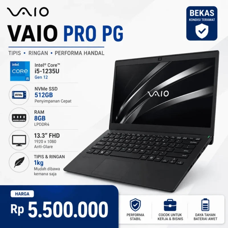 Laptop Vaio Pro pg VJP Core i5-1235U gen 12 Nvme 512GB Ram 8GB FHD Laptop Tipis Ringan bekas
