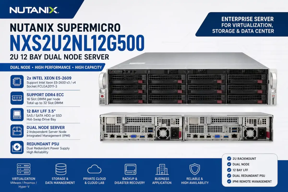 Server Nutanix Supermicro NXS2U2NL12G500 2U 12 Bay Dual Node Xeon E5-2609 x2 Dual PSU Original Bergaransi