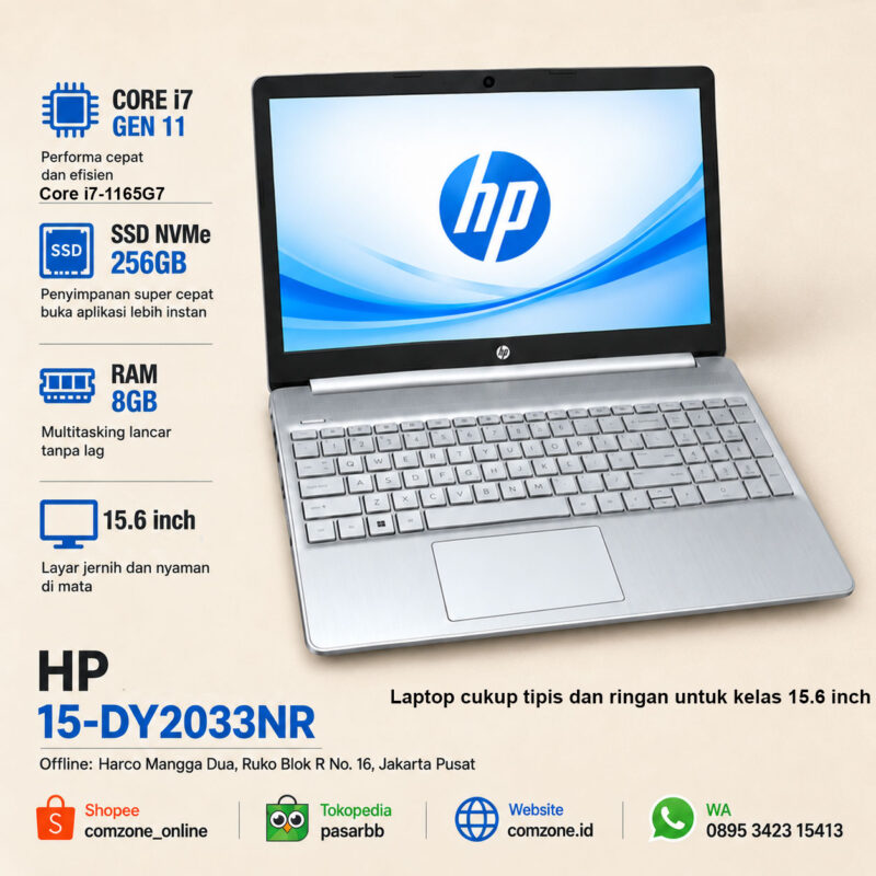 Laptop Bisnis Kerja HP 15-DY2033 i7 gen 11 SSD 256GB ram 8GB intel iris 15.6 inch