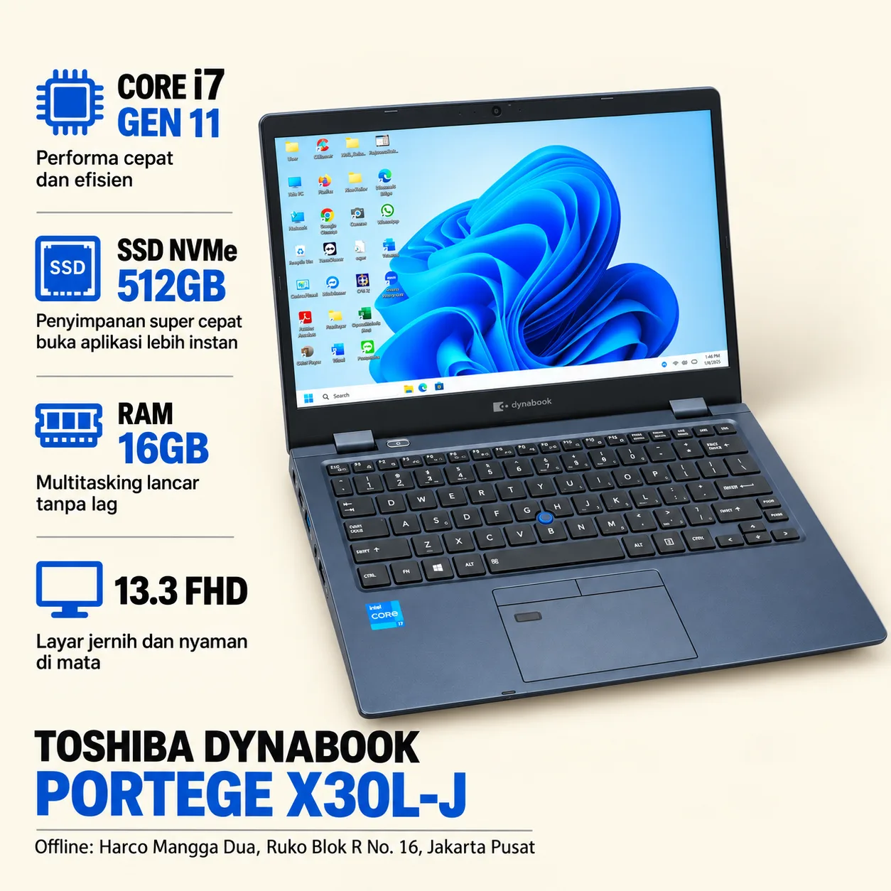 Laptop Portage X30L-J Core i7 gen 11 SSD 512GB NVME Ram 16GB FHD Laptop Tipis Ringan