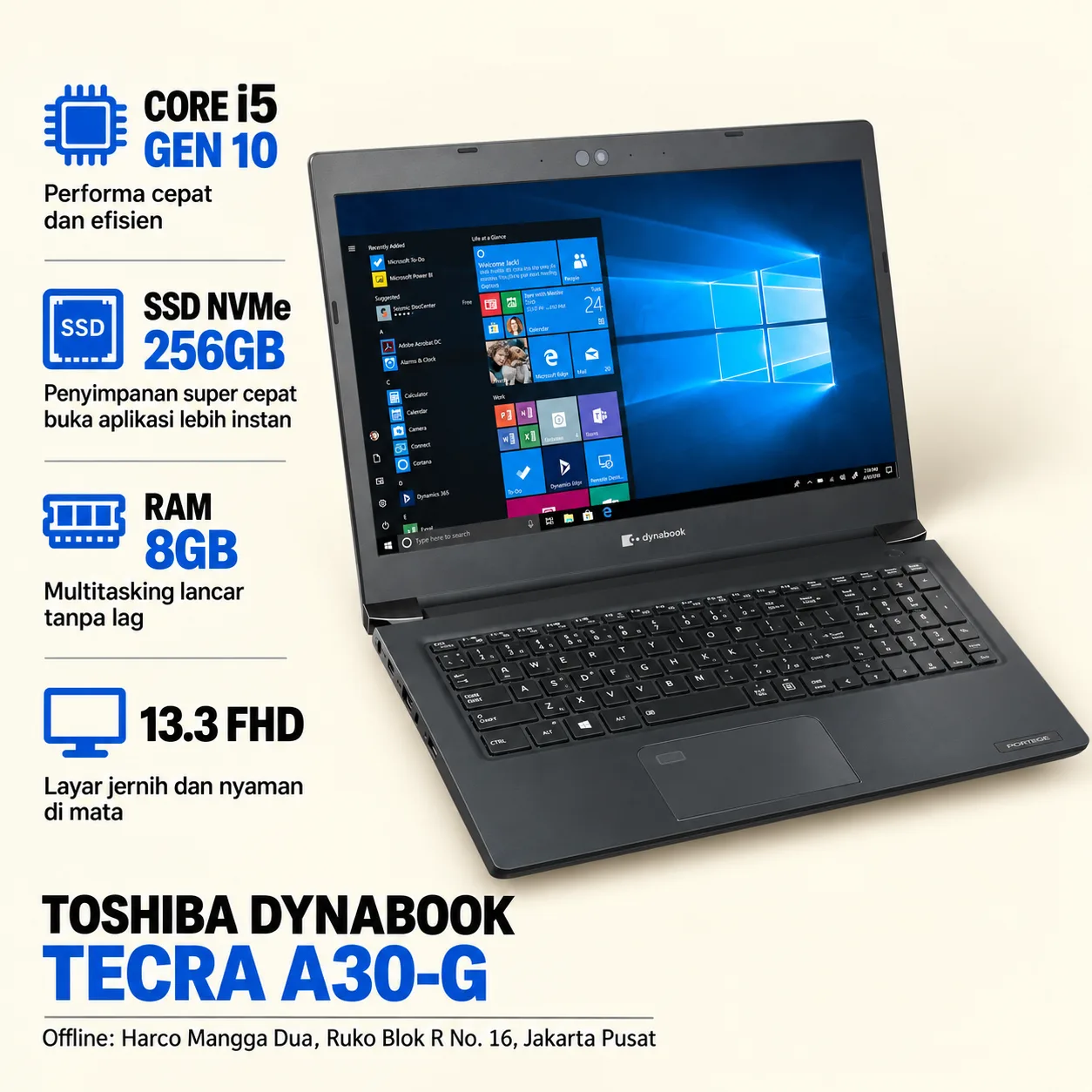 Toshiba Dynabook A30-G Core i5 gen 10 SSD NVME 256GB Ram 8GB 16GB 13.3 inch FHD Laptop Tipis Ringan Toshiba Dynabook A30-G Core i5 gen 10 SSD NVME 256GB Ram 8GB 16GB 13.3 inch FHD Laptop Tipis Ringan