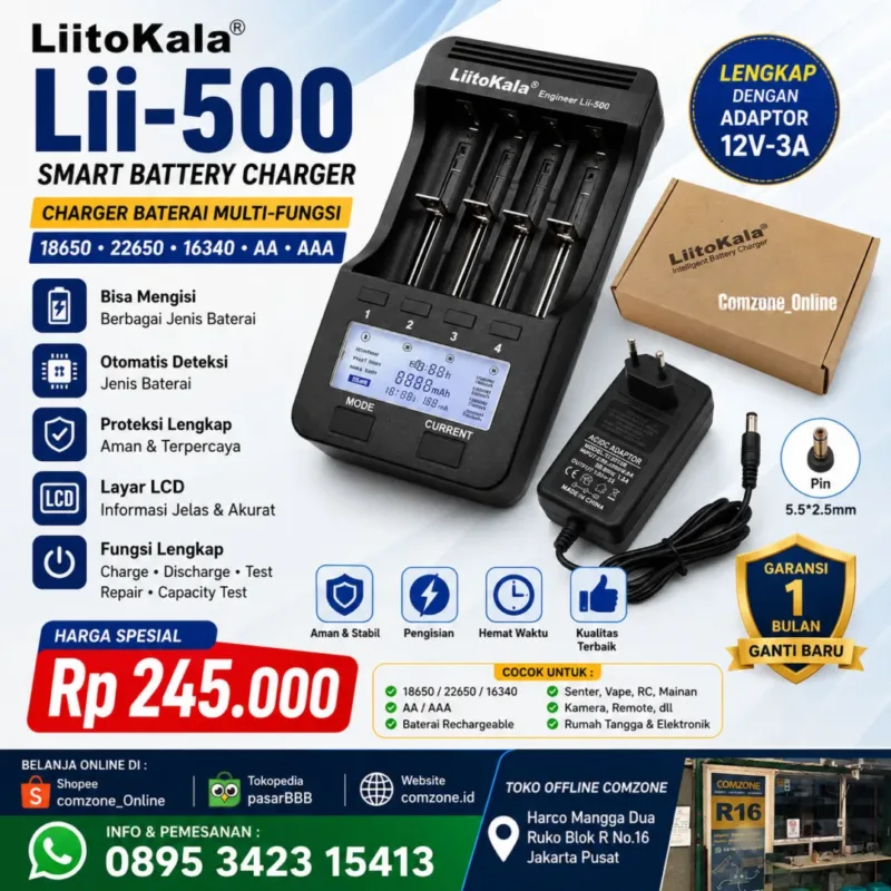 LiitoKala Lii-500 Charger Baterai Li-ion 26650 22650 18650​​​​​​ 18490 18350 17670 17500 17355 16340 14500 10440 AAA AA A SCS SC Charger Cell Baterai Comzone.id - Gambar Utama Produk